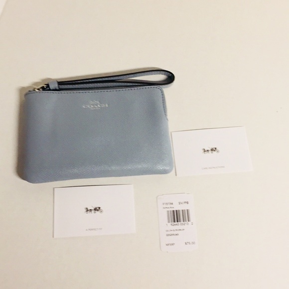 New Coach pale blue luxury Wristlet wallet - Picture 5 of 6